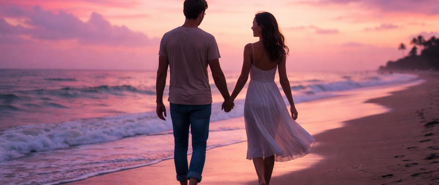 couple-main-plage-coucher-soleil
