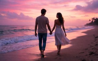 couple-main-plage-coucher-soleil