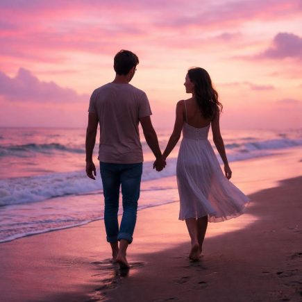 couple-main-plage-coucher-soleil