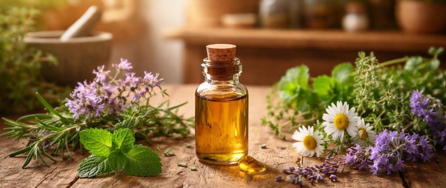 bouteille-huile-essentielle-plantes-fleurs