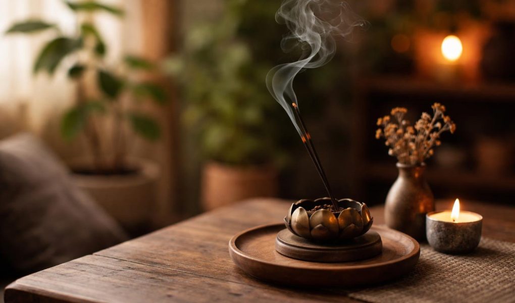 bruleur-encens-fumee-table-bois