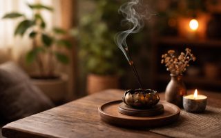 bruleur-encens-fumee-table-bois