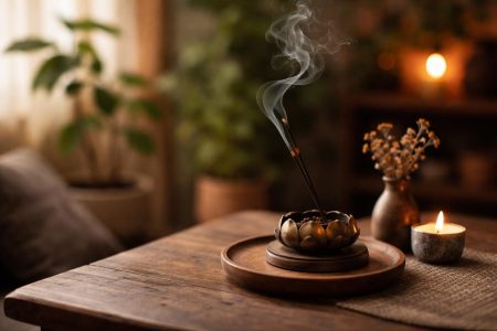 bruleur-encens-fumee-table-bois